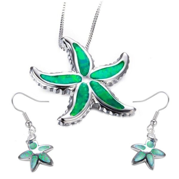 Women's Fashion Opal Starfish Necklace Earings Set